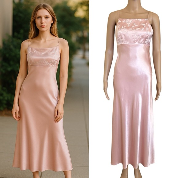 Be Smart Vintage Prom Dress 90s Satin Velvet Floral Sleeveless Size 5\6 Y2K USA